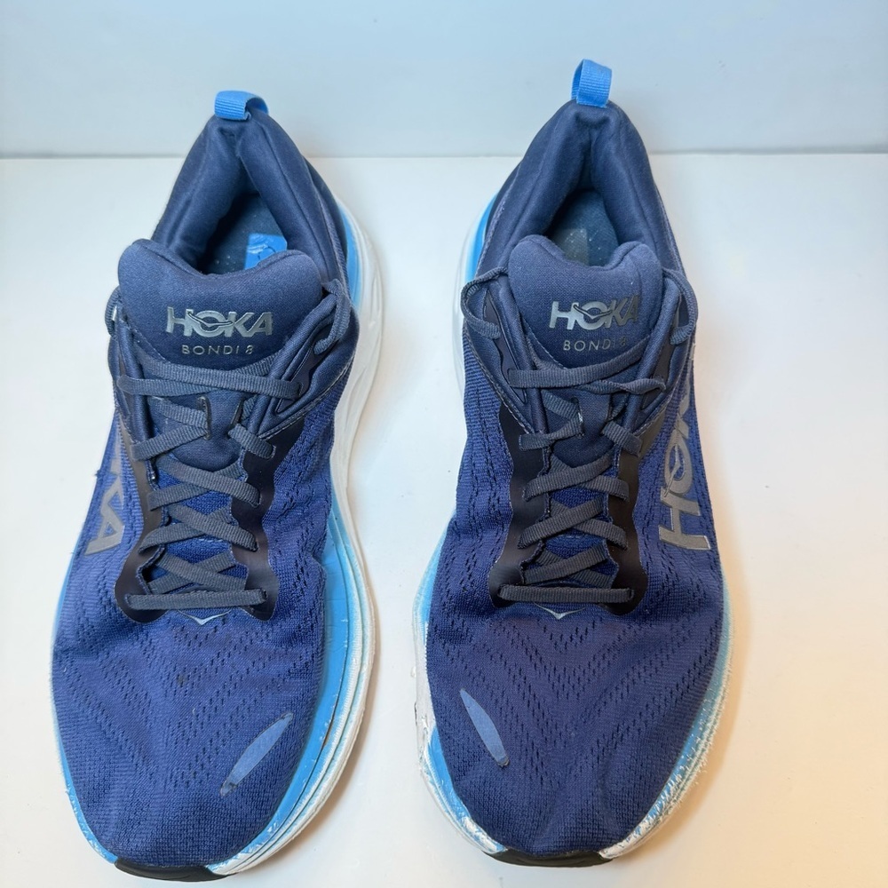 Hoka One One Bondi 8 Men's Navy and Sky Blue Athletic Shoes Size 11 2E - Picture 4 of 7
